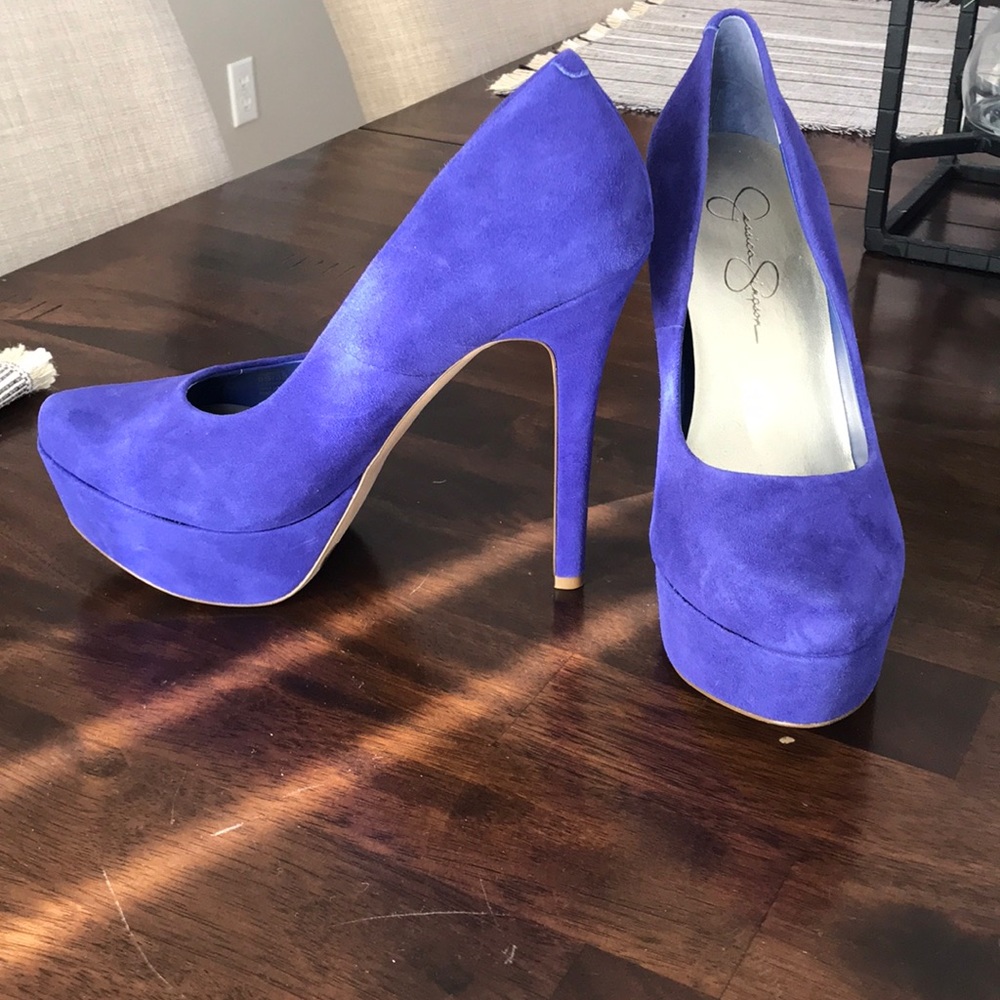 Jessica Simpson blue suede heels, Size 7.5
